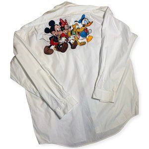 Too Cute Vintage Embroidered Walt Disney Mickey Minnie Button-Down White Shirt